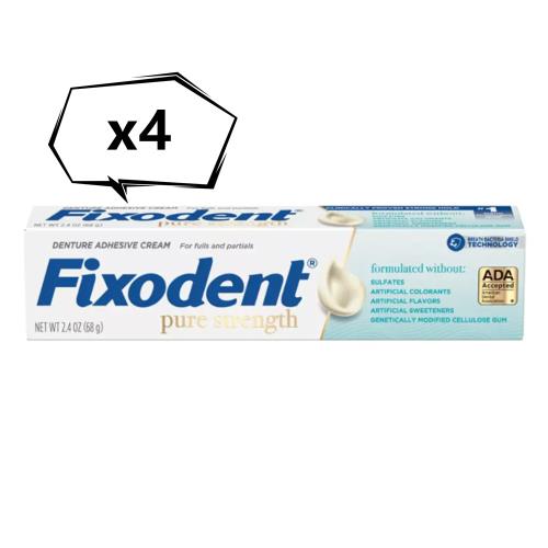 美國Fixodent假牙黏著劑-無人工香料(68g)*4