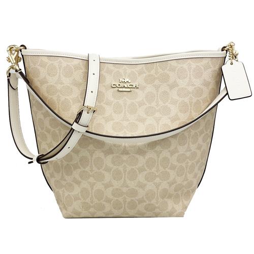【COACH】新款C LOGO肩背斜背兩用水桶包(大款-米白)