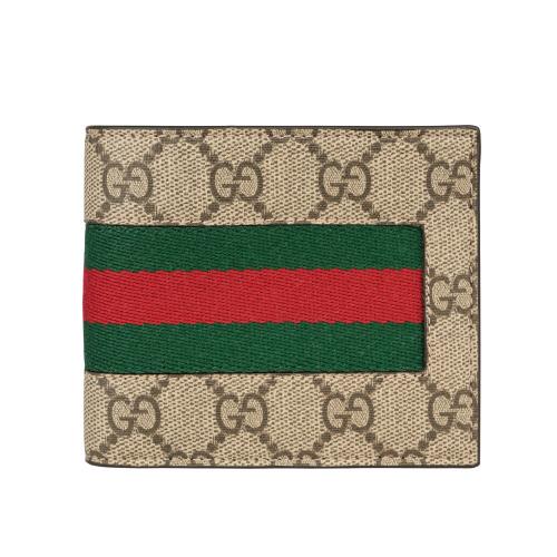 GUCCI Ophidia GG 塗層帆布綠紅對開零錢袋短夾(米色/烏木色)