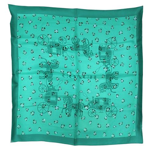 【COACH】100%蠶絲方巾圍巾絲巾(花卉綠)
