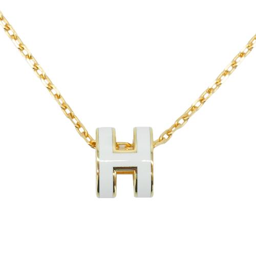 Hermes Mini Pop H 立體橢圓簍空項鍊(米白/金)