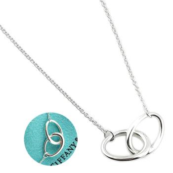 九八成新展示品-Tiffany 925純銀-橢圓雙環墜飾女用頸鍊項鍊