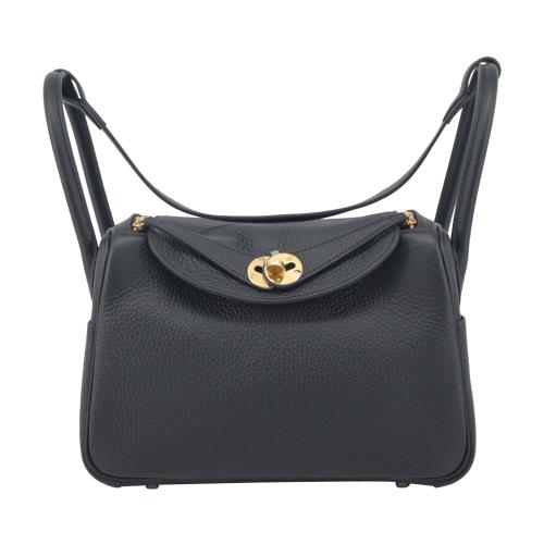 Hermes 愛馬仕 Lindy 26CM K刻 T/C牛皮兩用包(89經典黑/金釦)