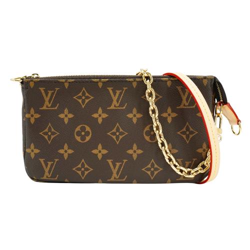 Louis Vuitton Pochette 帆布字花手提肩背包(M82766-咖)