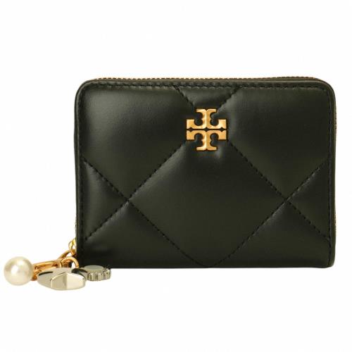 TORY BURCH- Kira 金屬雙T 絎縫紋拉鍊短夾(黑色)