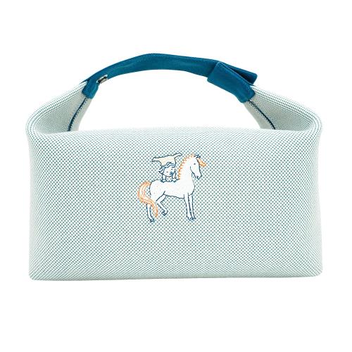 Hermes Bride-a-Brac 帆布刺繡大號便當包(藍)