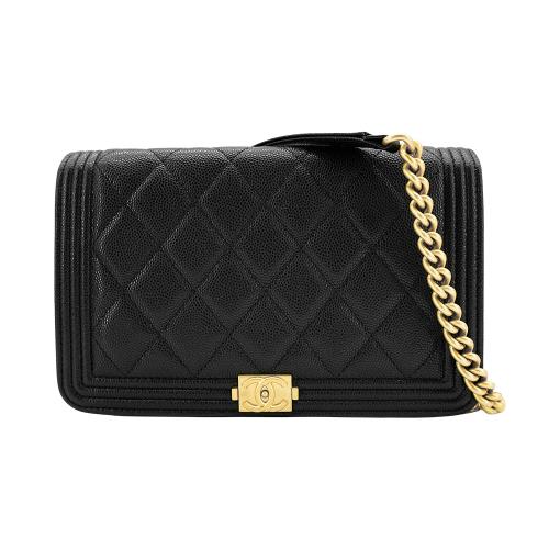 Chanel Boy 菱格粒面牛皮金鍊Woc斜背包(AP1117-黑)