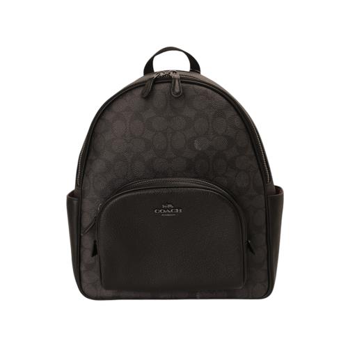 COACH-Court 金馬車撞防刮LOGO 標誌後背包(黑Ｘ灰)中