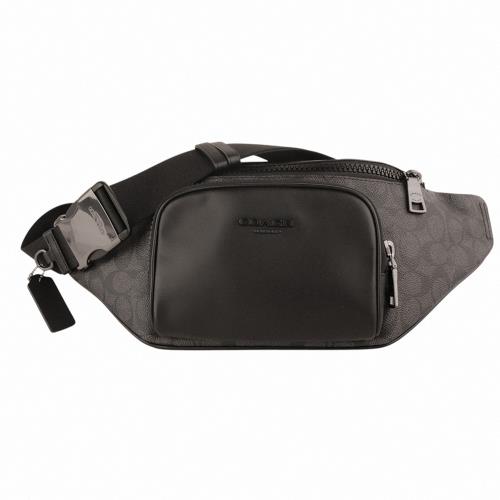 COACH-防刮LOGO 前口袋拚色皮革前胸/側背包(黑灰)大