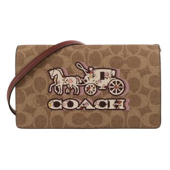 COACH- 彩印馬車標誌防刮LOGO WOC 斜揹包(深卡其)S