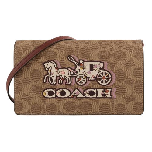 COACH- 彩印馬車標誌防刮LOGO WOC 斜背包(深卡其)S