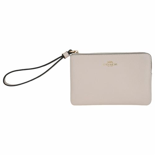 COACH-烙印金馬PVC皮革 L型 拉鍊單層手拿包(米白)