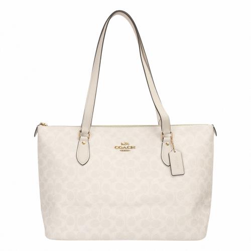 COACH-金馬車防刮滿版LOGO 肩背/托特包(乳白)大