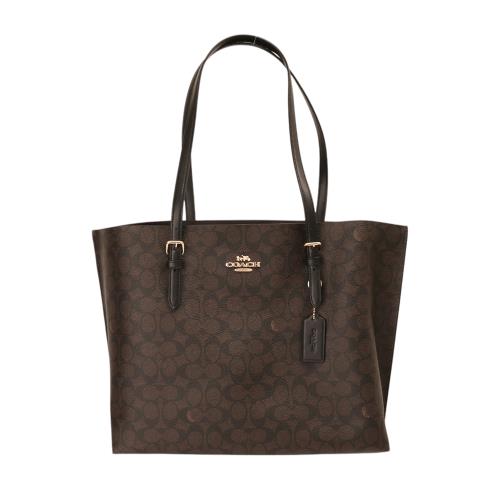 COACH-金屬馬車防刮PVC皮革 三層托特包(深咖)大