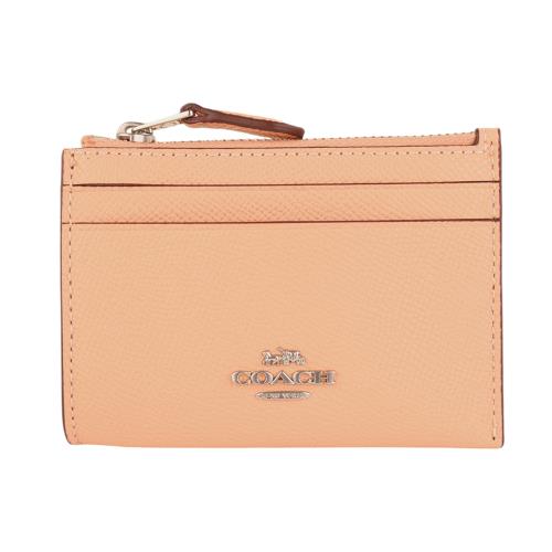 COACH-銀馬車防刮方型鎖圈/卡夾零錢包(水蜜桃粉)