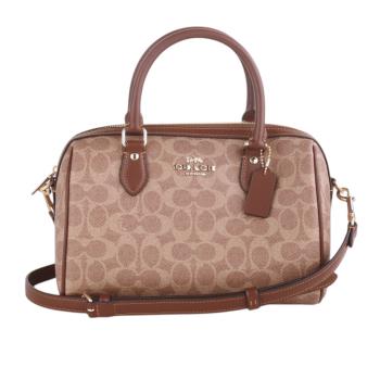 COACH-ROWAN 防刮Logo 兩用波士頓包(深卡其x焦糖棕)
