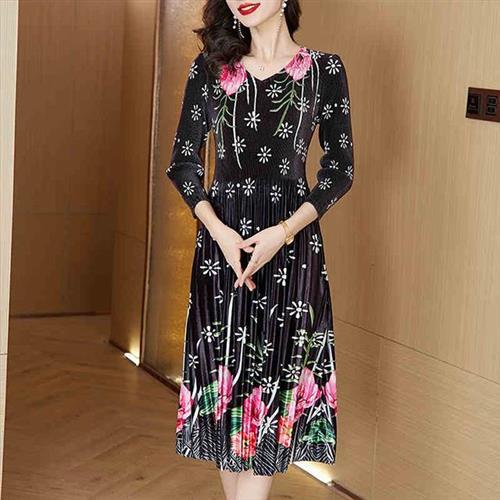 【KEITH-WILL歐風】韓國三宅完美印象金絲絨高端長袖洋裝(中大尺碼/皺褶衣/設計師)