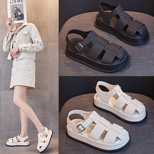  Taroko 夏季寬帶羅馬真皮女款包頭厚底涼鞋(2色可選)