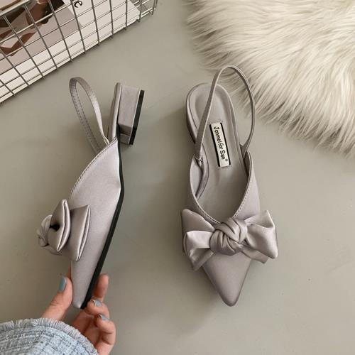 Taroko 浪漫蝴蝶結女款尖頭低跟後空涼鞋(5色可選)