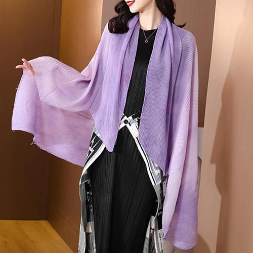 【KEITH-WILL歐風】現貨柔情玫瑰壓褶風格外套披肩(設計師款 褶衣 雪紡 亞麻 小香風)