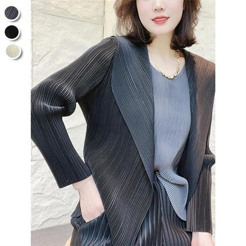 【KEITH-WILL歐風】現貨韓國三宅風格褶皺俐落素面外套(壓褶/中大尺碼/修身/輕薄/小香風)