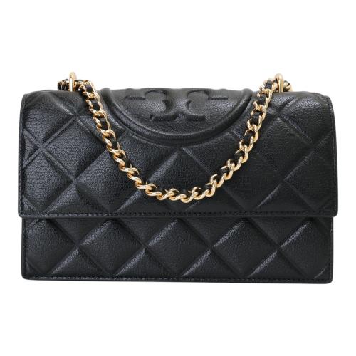 TORY BURCH-Fleming 菱形紋皮革鍊帶兩用包(黑色)