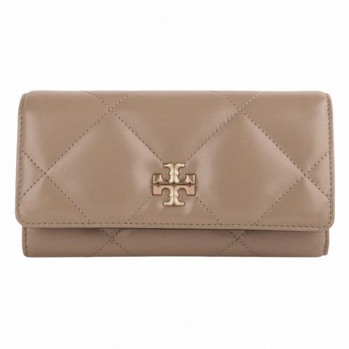 TORY BURCH-Kira 金屬雙T 絎縫紋磁釦長夾(奶茶色)