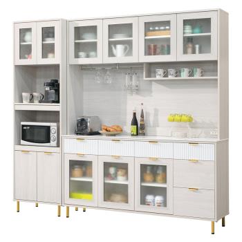 Boden-提西7.3尺巖板多功能碗盤收納餐櫃組合(2尺高電器櫃+5.3尺巖板高餐櫃)