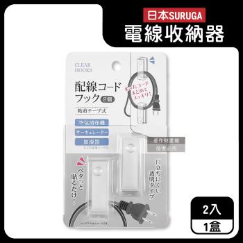 日本SURUGA-黏貼式U型理線掛鉤電線收納器2入/盒-透明固定款(居家免鑽孔牆面繞線整理器,家電配線無痕壁掛固定夾,電源延長線材集線工具)