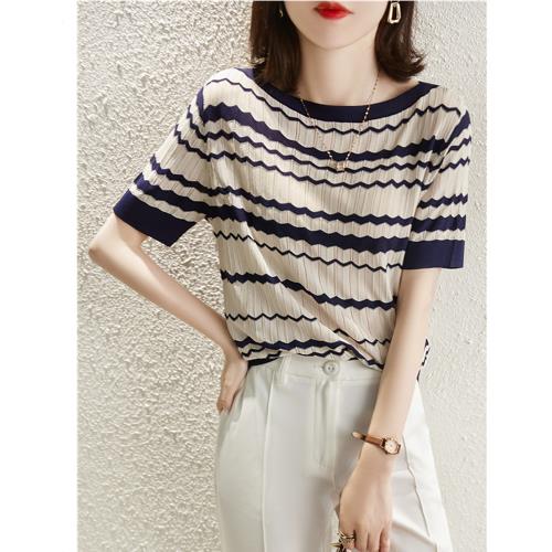 【ALLK 歐楷】新品 條紋配色針織衫上衣 圖片色(尺寸F/中大尺碼/涼爽/透氣)