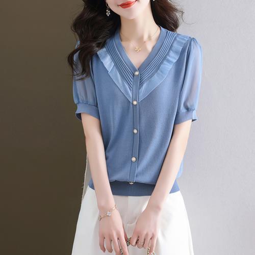 【ALLK 歐楷】促銷 荷葉領針織衫上衣 2色(尺寸F/中大尺碼/涼爽/透氣)