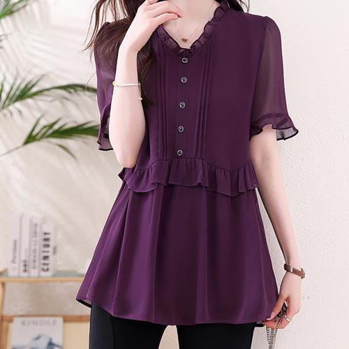 麗質達人 - 5658紫色雪紡上衣-LY