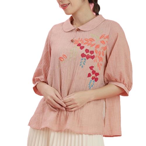 蘭陵中式手繪雅緻雙層紗上衣(型)