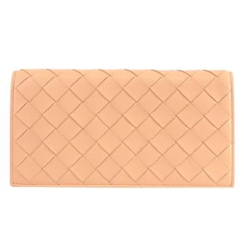 BOTTEGA VENETA 600873 編織NAPPA皮革扣式發財長夾.杏色