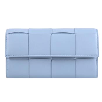 BOTTEGA VENETA 742694 大編織NAPPA皮革翻蓋發財長夾.冰藍