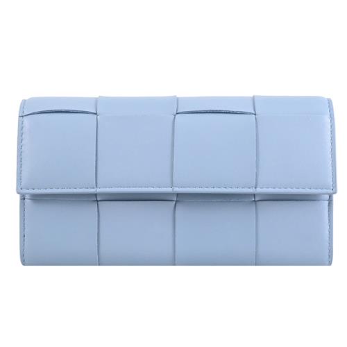 BOTTEGA VENETA 742694 大編織NAPPA皮革翻蓋發財長夾.冰藍