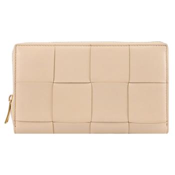 BOTTEGA VENETA 651368 大編織NAPPA皮寬版ㄇ字拉鍊長夾.淺褐