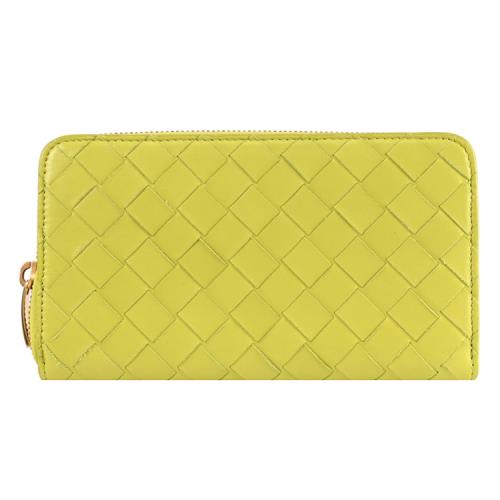 BOTTEGA VENETA 608053 NAPPA皮革編織ㄇ字拉鍊長夾.果綠