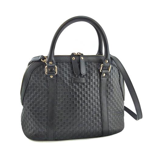 九成新--GUCCI 黑色迷你雙G壓紋牛皮金釦手提斜背兩用貝殼包