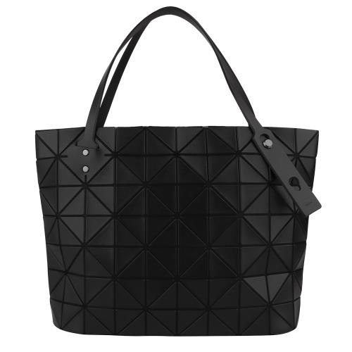ISSEY MIYAKE 三宅一生 BAOBAO 搖滾幾何方格7x10 皮質拉鍊托特包(霧黑)