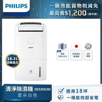 PHILIPS飛利浦 14.2L抗敏清淨除濕機-雲朵白 DE5306/80