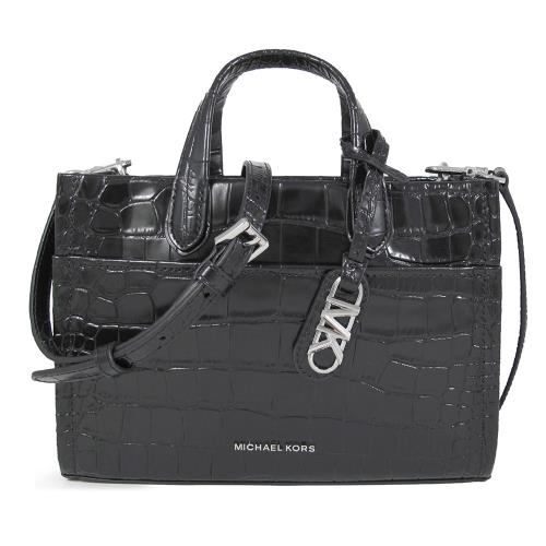 MICHAEL KORS GIGI 銀字LOGO鱷魚紋皮革兩用包 (黑色)