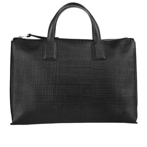 二手商品8成新_LOEWE Goya 木紋牛皮手提公事包(黑色)