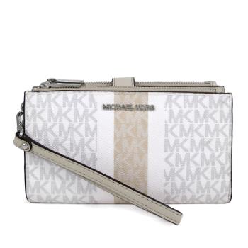 MICHAEL KORS 銀字LOGO防刮條飾雙層手拿長夾(淺灰色)
