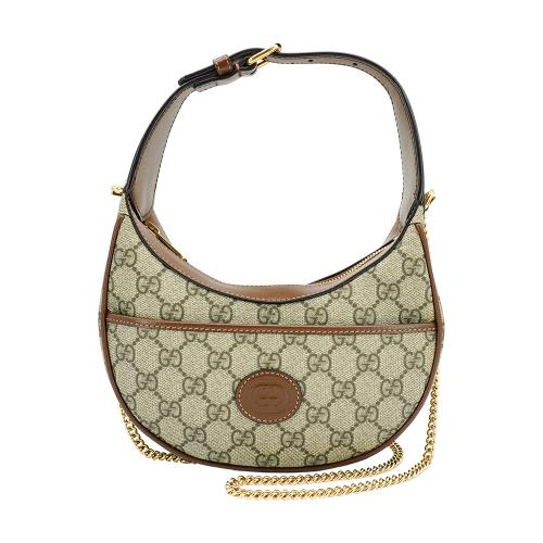 二手品 Gucci Interlocking 迷你彎月鏈袋包(726843-棕色)