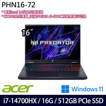 Acer宏碁 Predator PHN16-72-76MR 16吋電競筆電/i7-14700HX/16G/512G SSD/RTX 4060/W11