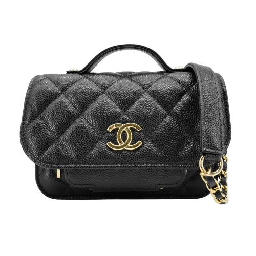 二手品 Chanel 菱格金雙C粒紋牛皮迷你斜背郵差包(AP2914-黑)