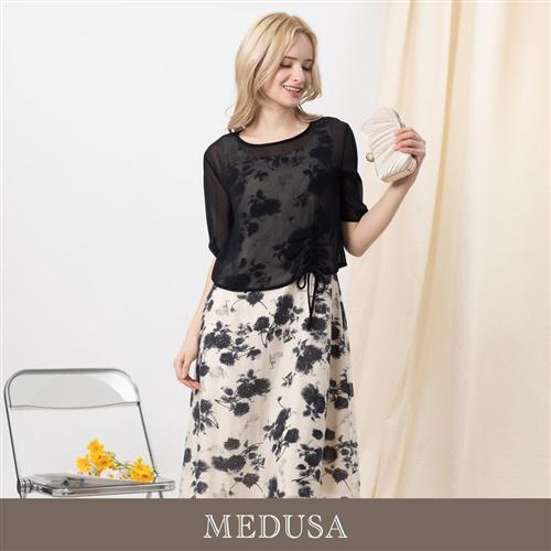 現貨【MEDUSA 曼度莎】氣質玫瑰天絲層次感洋裝（兩件式）（M-2L）｜氣質洋裝 輕熟穿搭