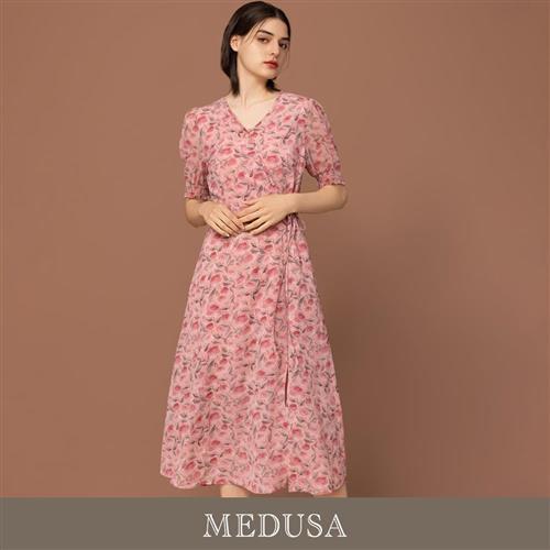 現貨【MEDUSA 曼度莎】浪漫玫瑰側綁結雪紡長洋裝（M-XL）｜雪紡洋裝 約會穿搭 碎花洋裝