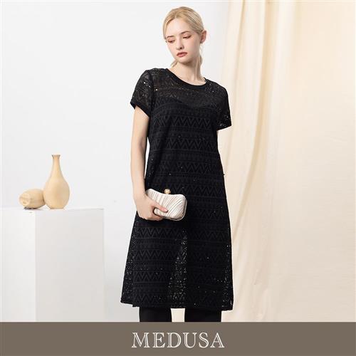 現貨【MEDUSA 曼度莎】微光點點鏤空長版罩衫上衣（M-XL）｜長版罩衫 女裝外搭 休閒上衣